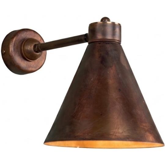 antikolt rez rusztikus tolcser alaku vintage country farmhouse lampa vilagitas fali falikar mediterran patinazott sargarez.jpg